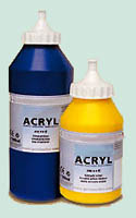 Acrylfarben in Flaschen und Tuben